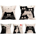 Cotton Linen Cushion Cover Black and white cat linen cushion cover Manufactory